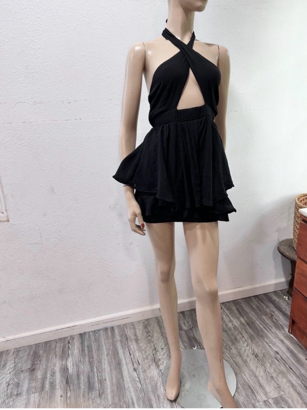 Princess Polly Strappy Black Cutout Tiered Mini Dress
